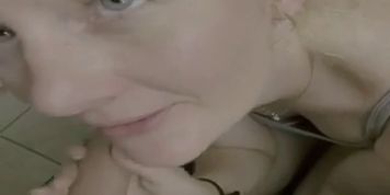 Blonde sucking my cock and rubbing balls in bathroom on Easter with family 