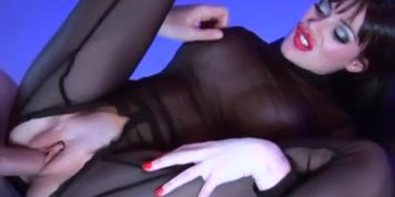 Nylon Bodysuit Hottie Sucks And Fucks Big Dick