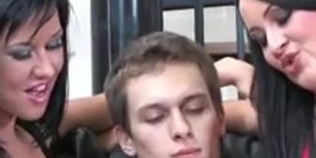 Two girls and one guy. Masturbation orgy.