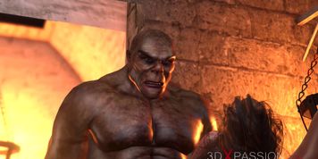 Teenage girl getting gangbanged by brutal orcs in dungeon