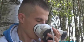 Foot lover stroking his cock