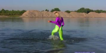 Girl in wet leotard