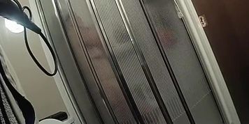 Chubby maid with saggy boobs takes a quick shower
