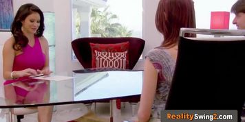 The red room gets crowded after a couple of swingers start swapping and fucking each other couple.