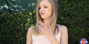 Blonde naughty teen Rachel gets a load of cum into her pussy