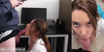 College girl caught masturbating gets creampied