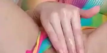 Lana Rhoades Masturbating in Rainbow Lingerie