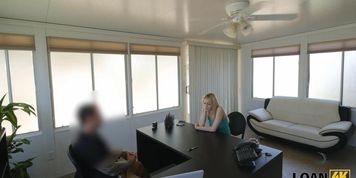 LOAN4K. Blonde cutie cant pay rent so she goes to the bank for a loan