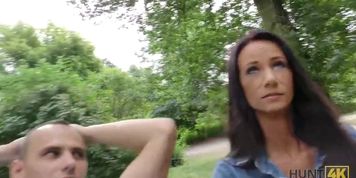 HUNT4K. Cuckold watches how his gf fucks for money in park - video 1