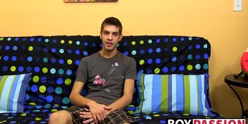 Sexy twink ass Max Morgan jerking his fat cock at home