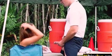 Adriana Chechik pounded by soccer coach at the bleacher