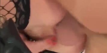 Roleplay sex in leather and fishnet stockings