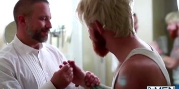 Wild Redhead Bennett Anthony gives Dirk Caber getting off fat burden of goopy jizz shot