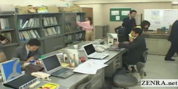 Subtitled half naked bottomless Japanese school office