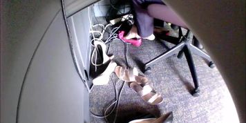 Candid Asian Under Desk Office Shoeplay - Plays with 4 different shoes during the day