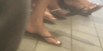 Two Hot College Girls with White Toes Dangling Flip Flops by the Train (NMW, from YT)