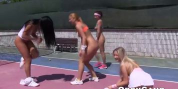 ORGYGANG - Teens participate in outdoor lesbian orgy after tennis match (Ana Rose, Cayla Lyons)