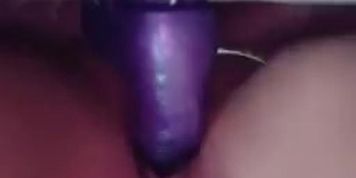 Tight pussy riding solo huge  purple dildo