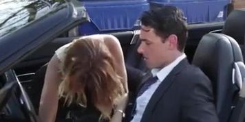 Sexy blonde whore Jessica sucks & fucks man in convertible