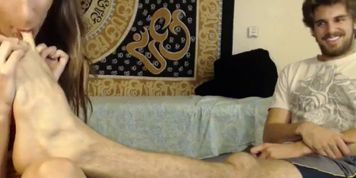 Girl Worships Sexy Guy's Feet