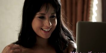 Smalltits euro beauty teases tight pussy