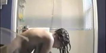 Spying my young gf in bathroom. Hidden cam