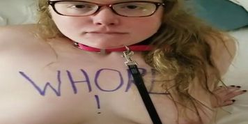 18 Year Old Slut Takes Body Writing & Leash Before First Time Eating Ass