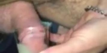 dipping my cock into a shot glass full of my own cum that I froze and thawed 2