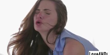 Hot loving brunette babe getting fucked by dudes massive cock from behind