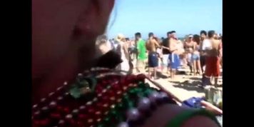 Spring Break Cutie Lets Horny Dudes Cop a Big Titty Feel