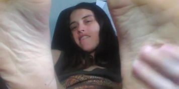 Camgirl LOVES her BIG FEET soles! She touches her sexy foot & has so much pleasure she CUMS!  (Rose Bennett)