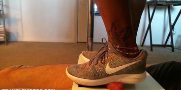 Cock Crushed Trampled until cum in dick box by ebony stripper Lexi Black's Nike Sneakers