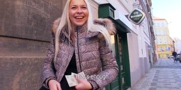 Platinum blonde Czech girl is picked up in the street and paid to screw