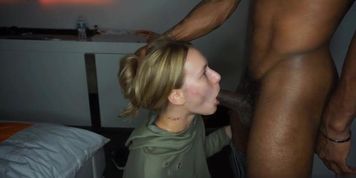 Amateur blonde girl fucks a BBC with her mouth to get cum