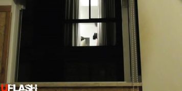 Window Dickflash for Sexy Neighbor in Red Dress