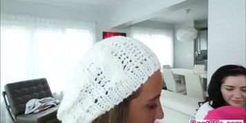 Group sex action on the living room couch with teens