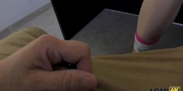 Blonde chick fucks to get a loan