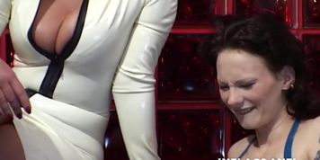 Bad mistress in latex fists slaves tight cunt