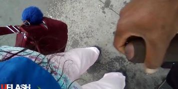 cum on woman at bus stop