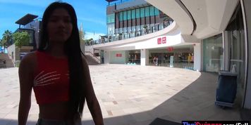 Amateur Thai teen with her 2 week bf out and about before the sex