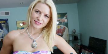 Horny blonde pov cumshot