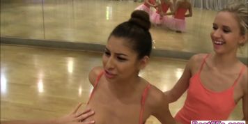 Lesbian sex action with a group of sexy dancers