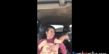 Very cute chick gets fingered to orgasm in back seat