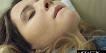 Watch her caress her big natural boobs while she masturbates