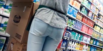 YOUNG ADULT NICE ASS IN JEANS AT STORE