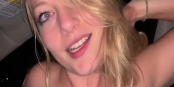 Blonde nympho gets horny on the way home from Hooter&rsquo;s