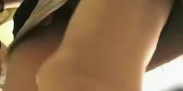 Public video up the short denim skirt of a juicy thong