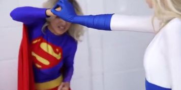 Superheroine Supergirl Battles Wonder Woman and Power Girl