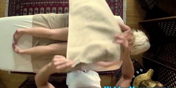 Busty massage girl jizzed on pussy