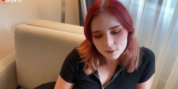 Redhead gets fucked rough and gives a deep blowjob &ndash; cum in mouth